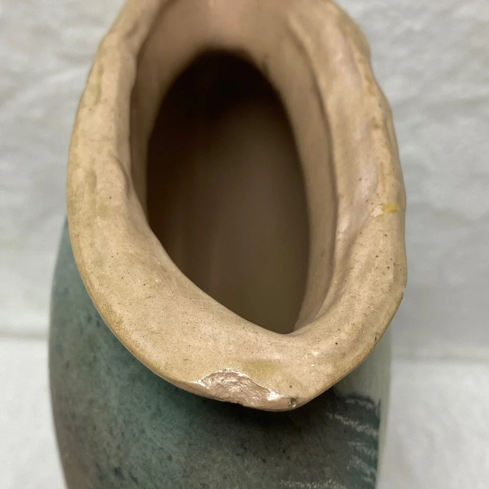 Unique Pottery Ceramic Signed Vase Abstract Design‎ Nude Couple Textured Base